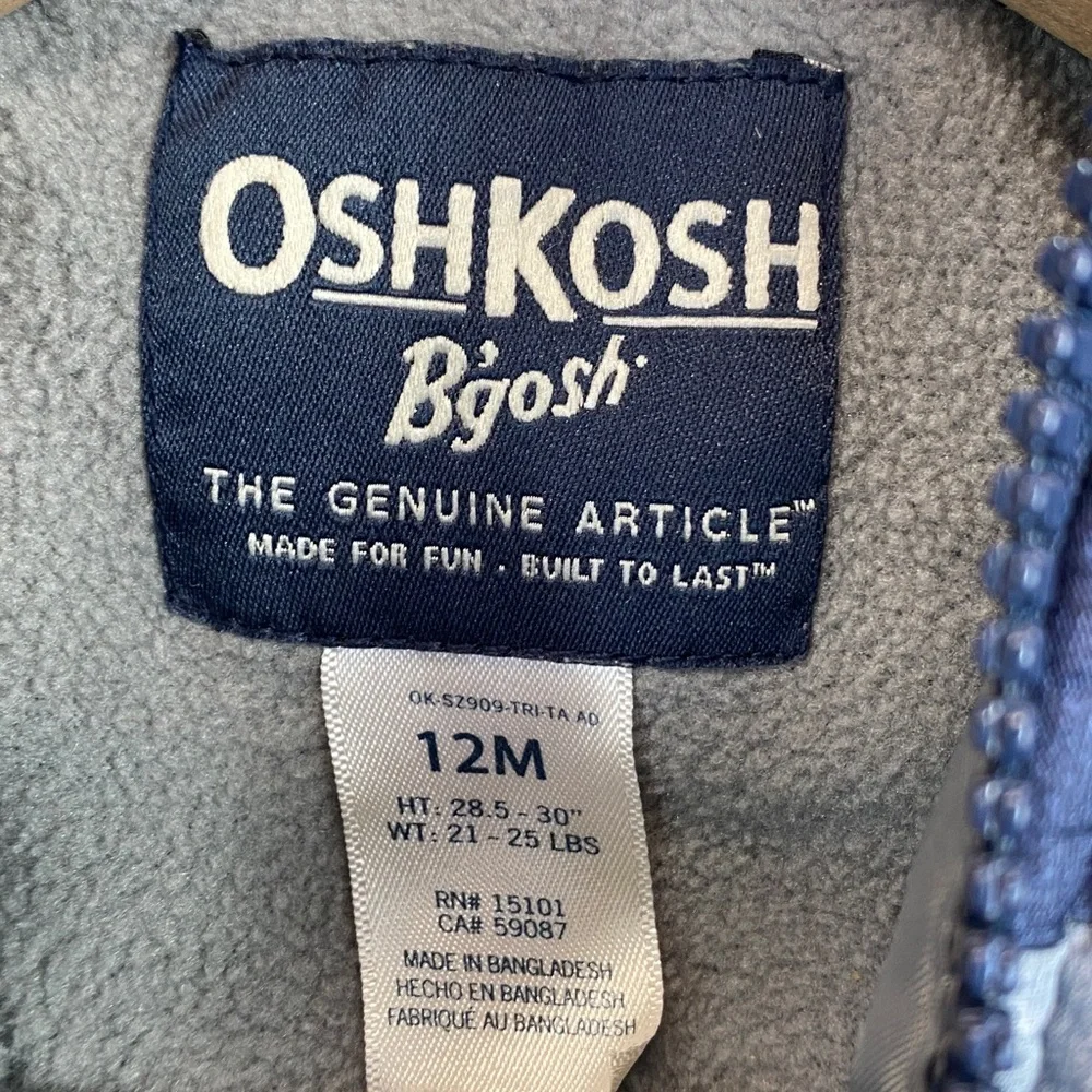 OshKosh B’Gosh snow suit 12 mos blue water resistant bear ears one piece
